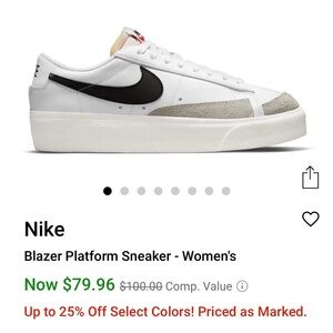 Nike Women's Low Top Blazer Platform White and Black Sneakers